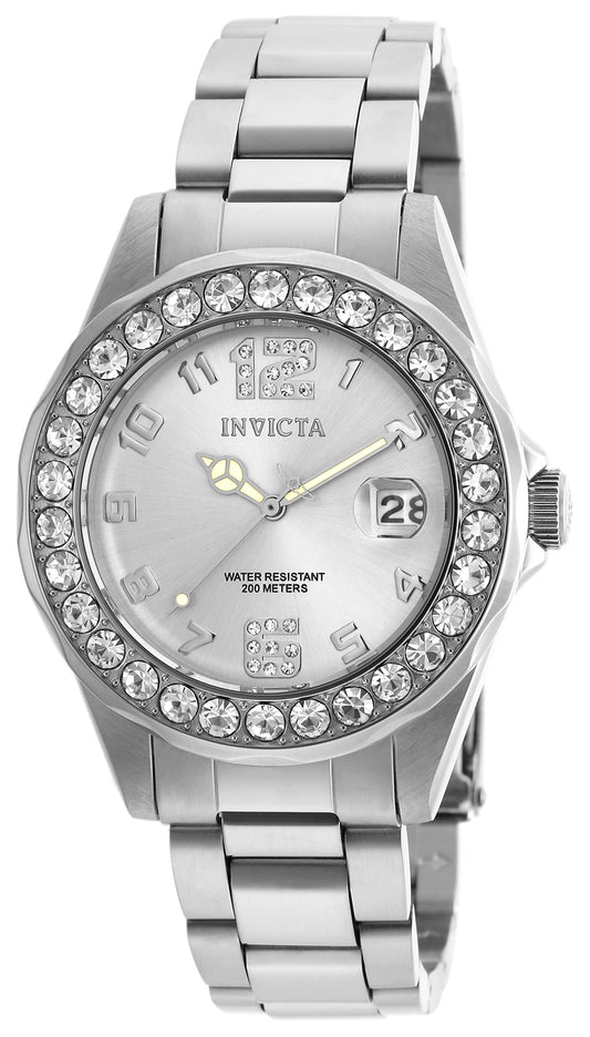 Invicta Women's 21396 Pro Diver  Quartz 3 Hand Silver Dial Watch