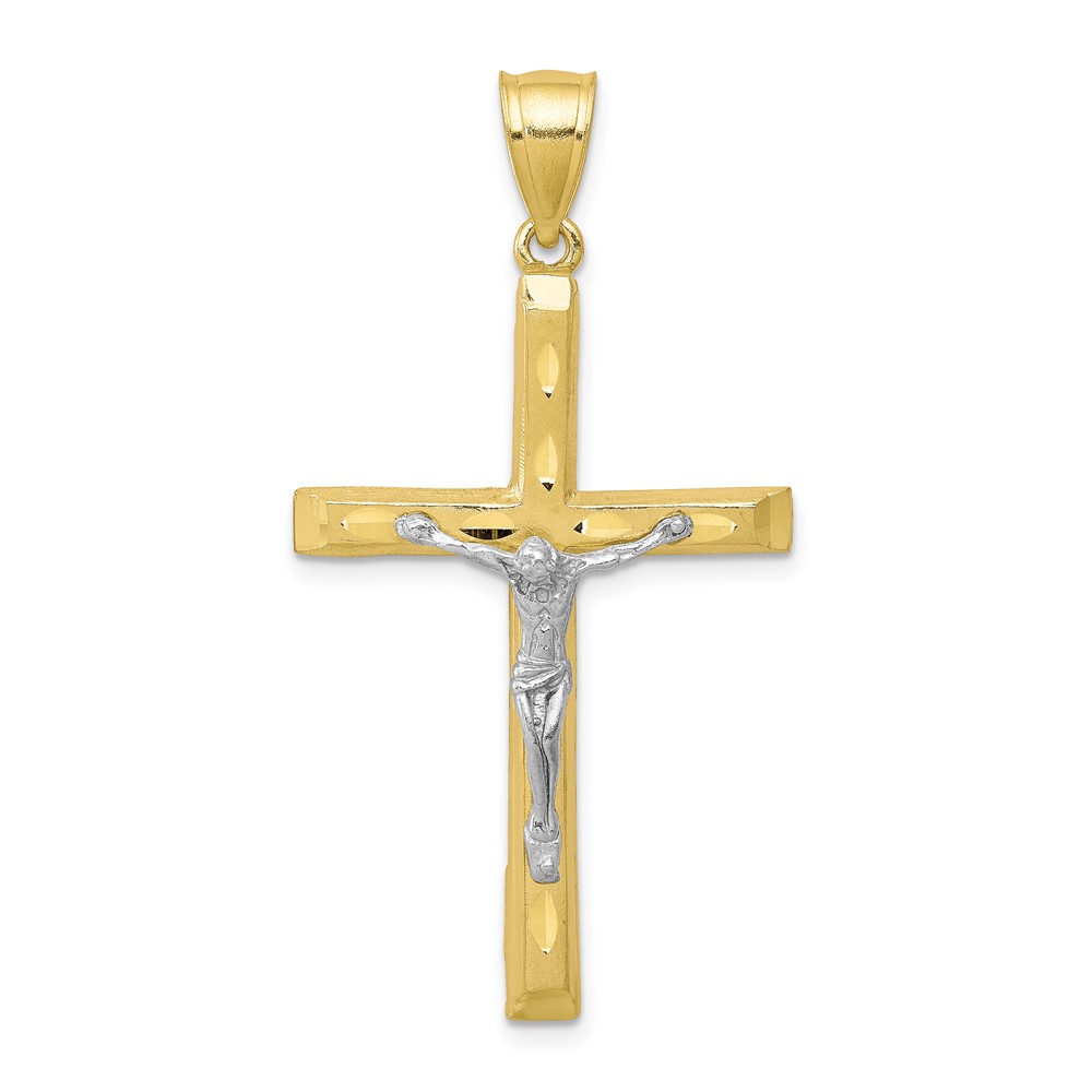 10K w/ Rhodium Diamond-Cut Crucifix Pendant