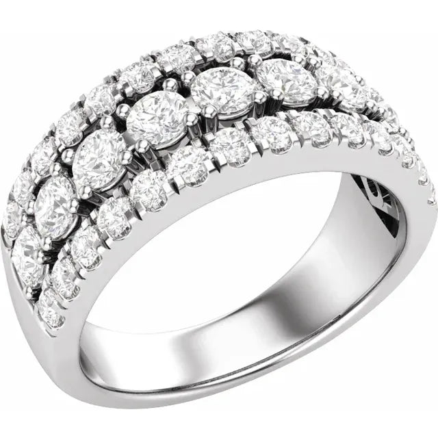 14KT White Three-Row Anniversary Band