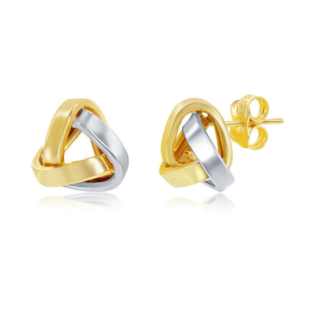 Yellow & White Gold Love Knot 11mm Studs - 14K Gold