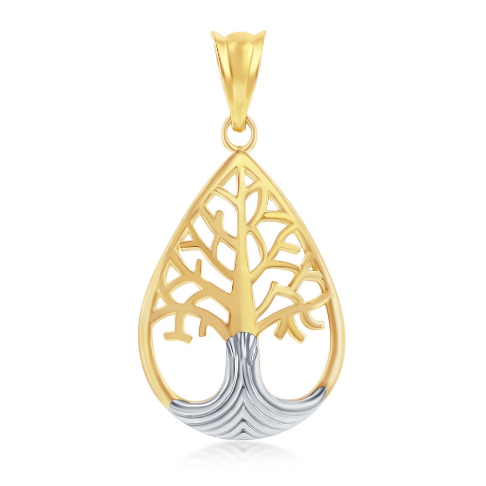 Yellow & White Gold Tree of Life Pendant - 14K Gold