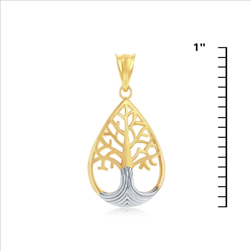 Yellow & White Gold Tree of Life Pendant - 14K Gold