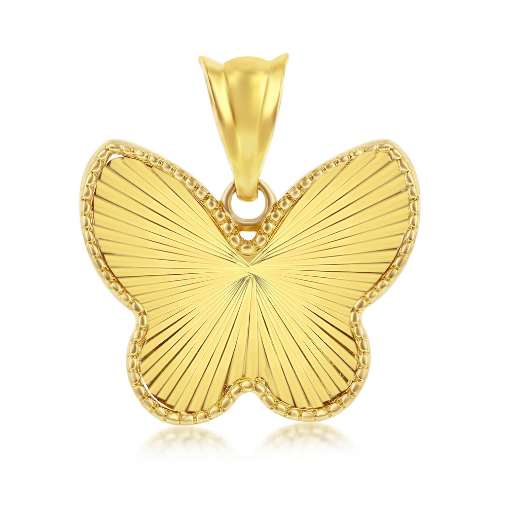 Yellow Gold Diamond-Cut Butterfly Pendant - 14K Gold
