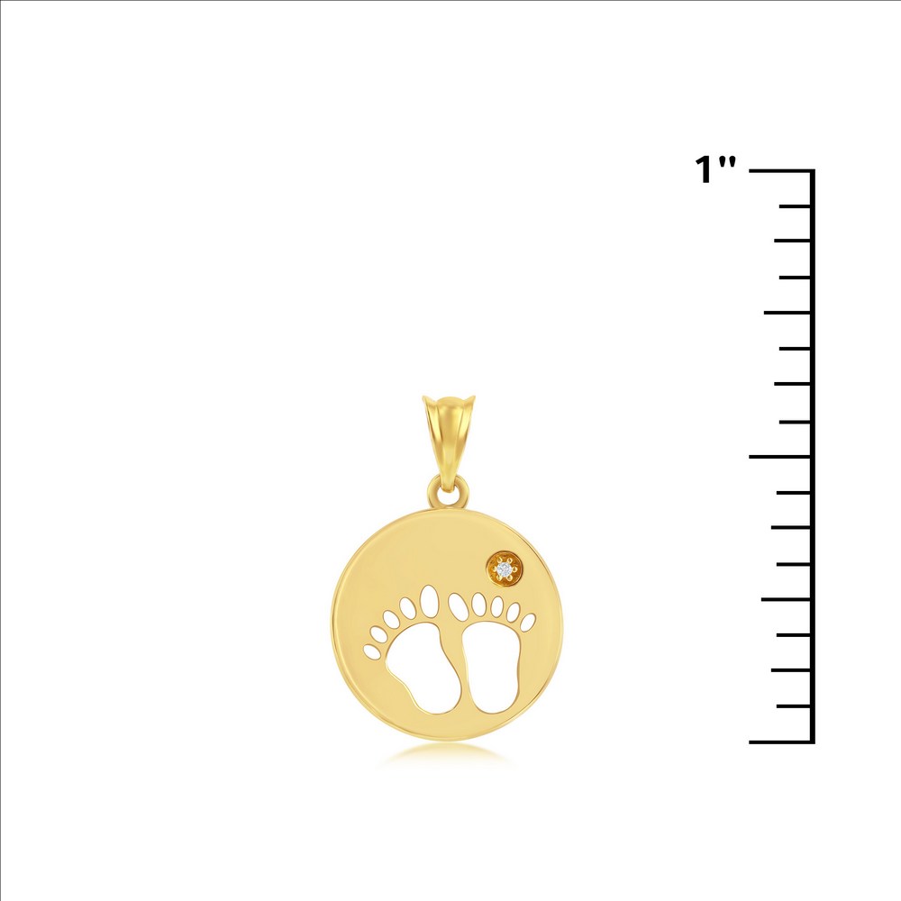 Yellow Gold Open Foot Print Circle W/ CZ Pendant - 14K Gold
