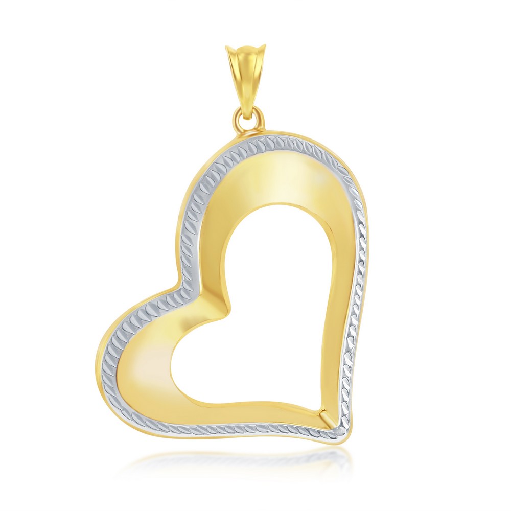 Yellow & White Gold Open Heart Pendant - 14K Gold