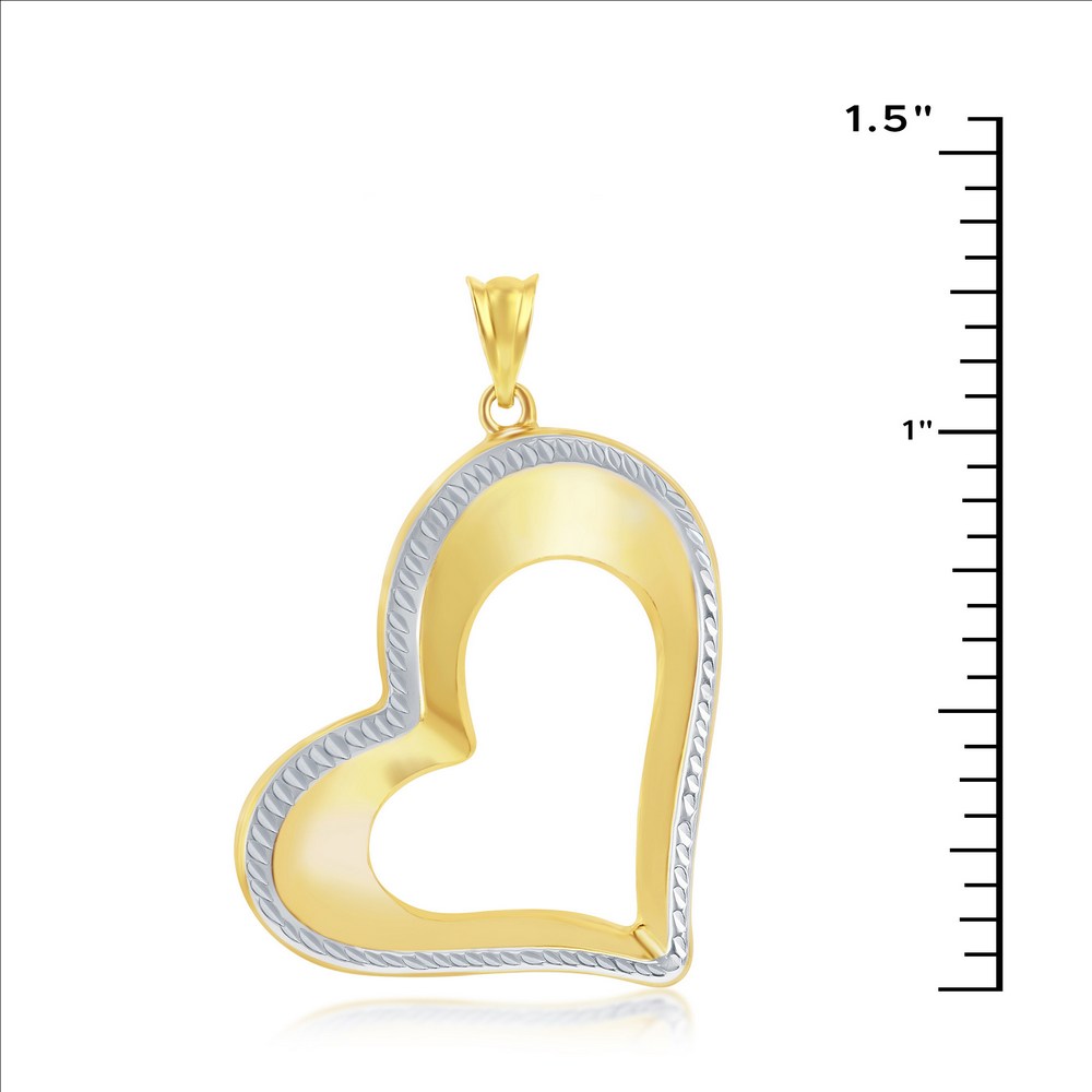 Yellow & White Gold Open Heart Pendant - 14K Gold