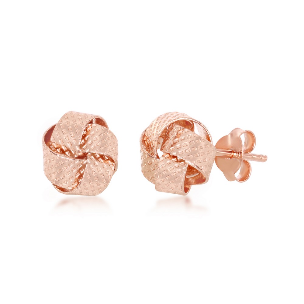 Sterling Silver Textured Love Knot Stud - Rose Gold Plated