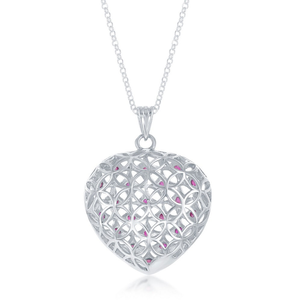 Sterling Silver Ruby Puffed Heart Pendant