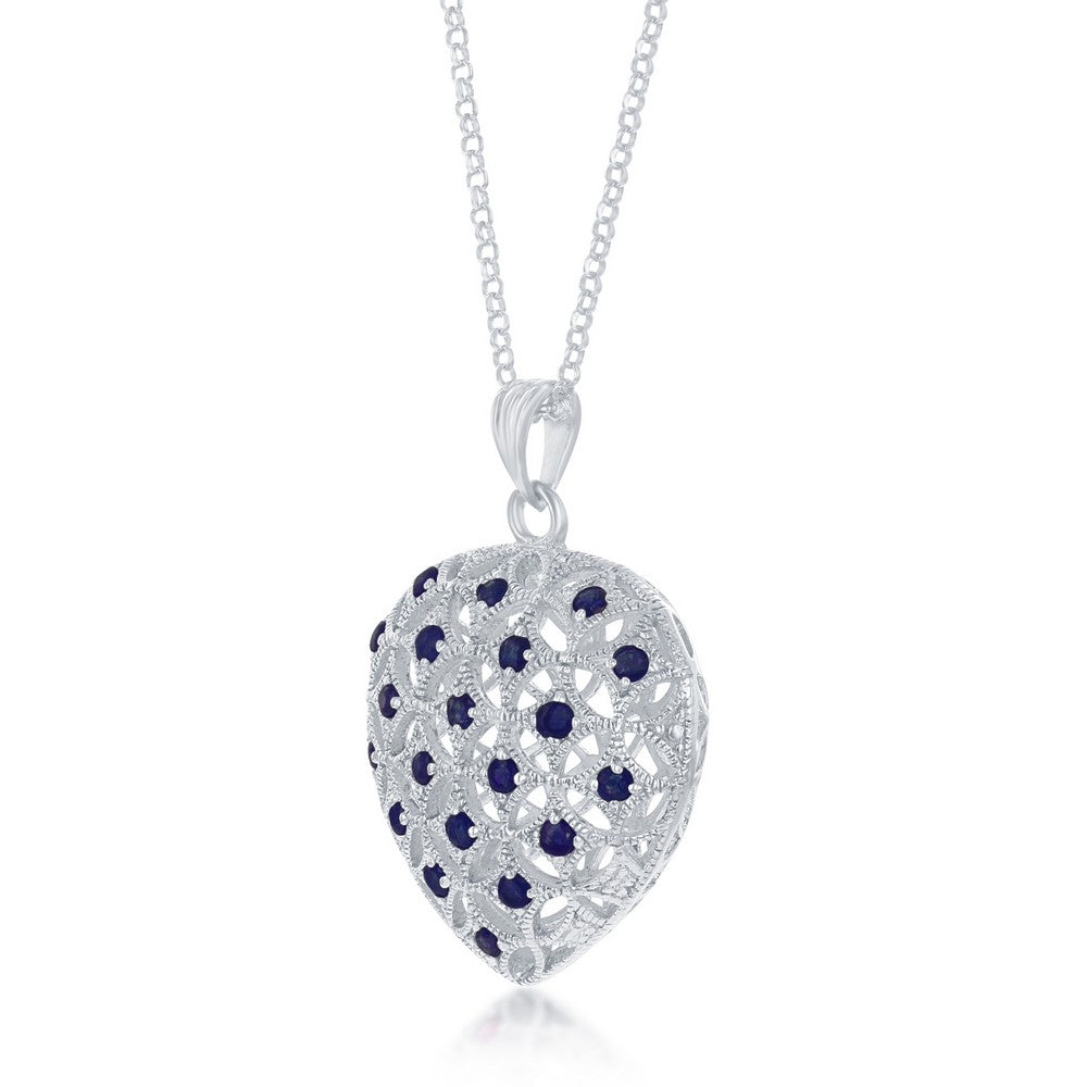 Sterling Silver Sapphire Puffed Heart Pendant