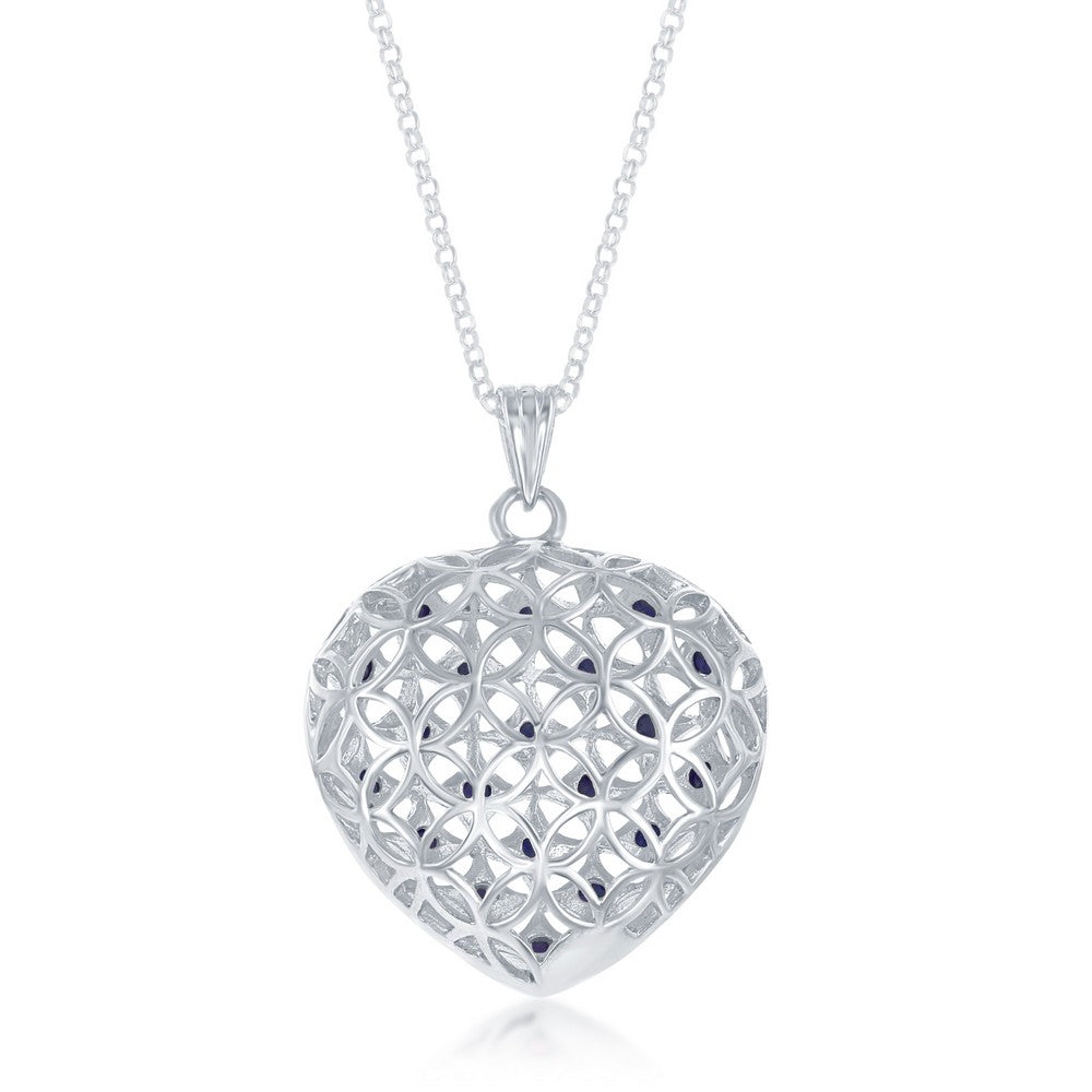 Sterling Silver Sapphire Puffed Heart Pendant