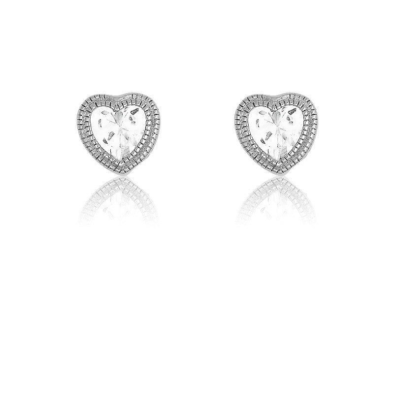 Sterling Silver CZ Hearts w/ Tear-Shape Cutouts Edge Earrings