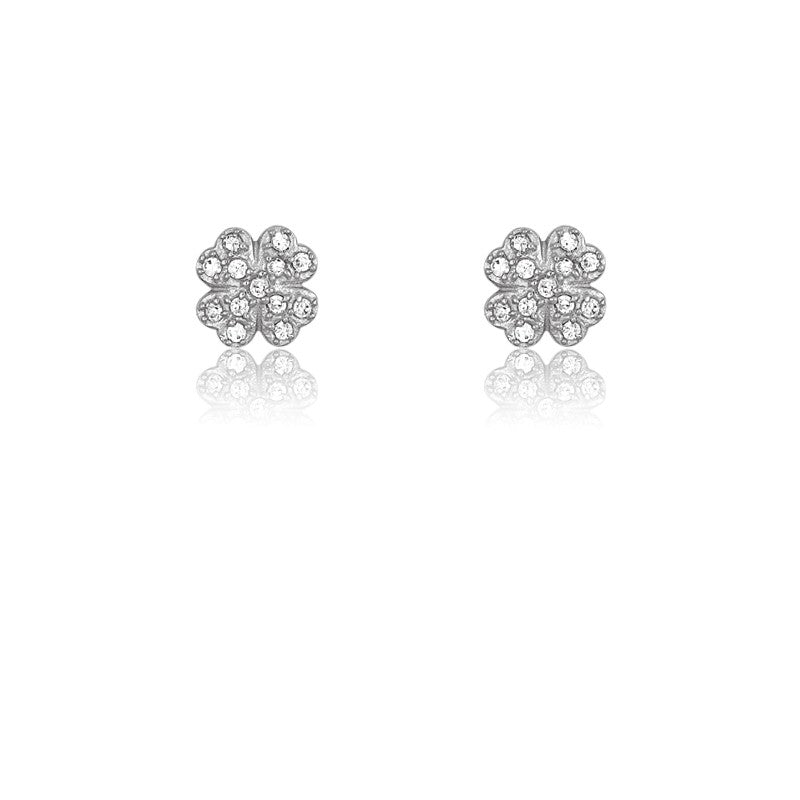 Sterling Silver CZ 4-Leaf Earrings