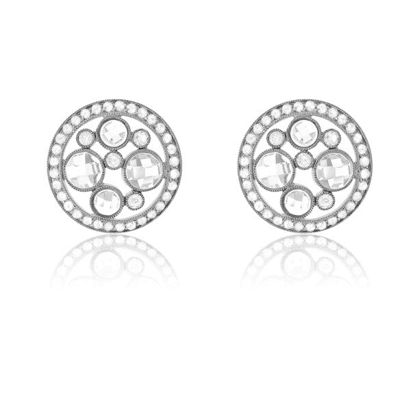Sterling Silver Large and Small Circle CZ's Open Circle Earrings