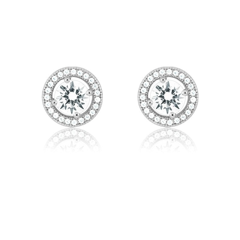Sterling Silver Center Circle CZ and Micro Pave Earrings