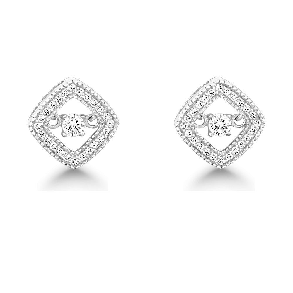 Sterling Silver Micro Pave with Center Dancing/Shimmering CZ Square Earrings
