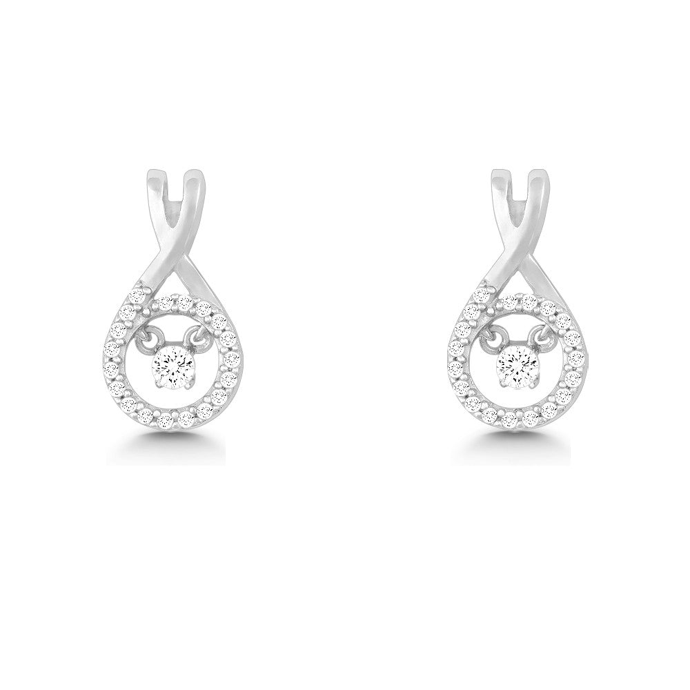 Sterling Silver Micro Pave with Center Dancing/Shimmering CZ Earrings