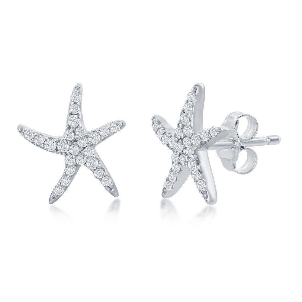 Sterling Silver CZ Starfish Stud Earrings