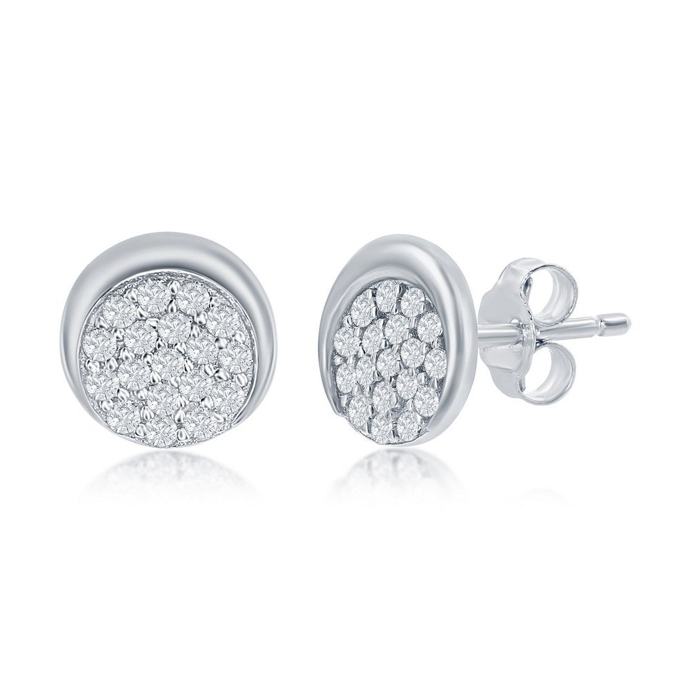 Sterling Silver Round CZ Half Moon Stud Earrings