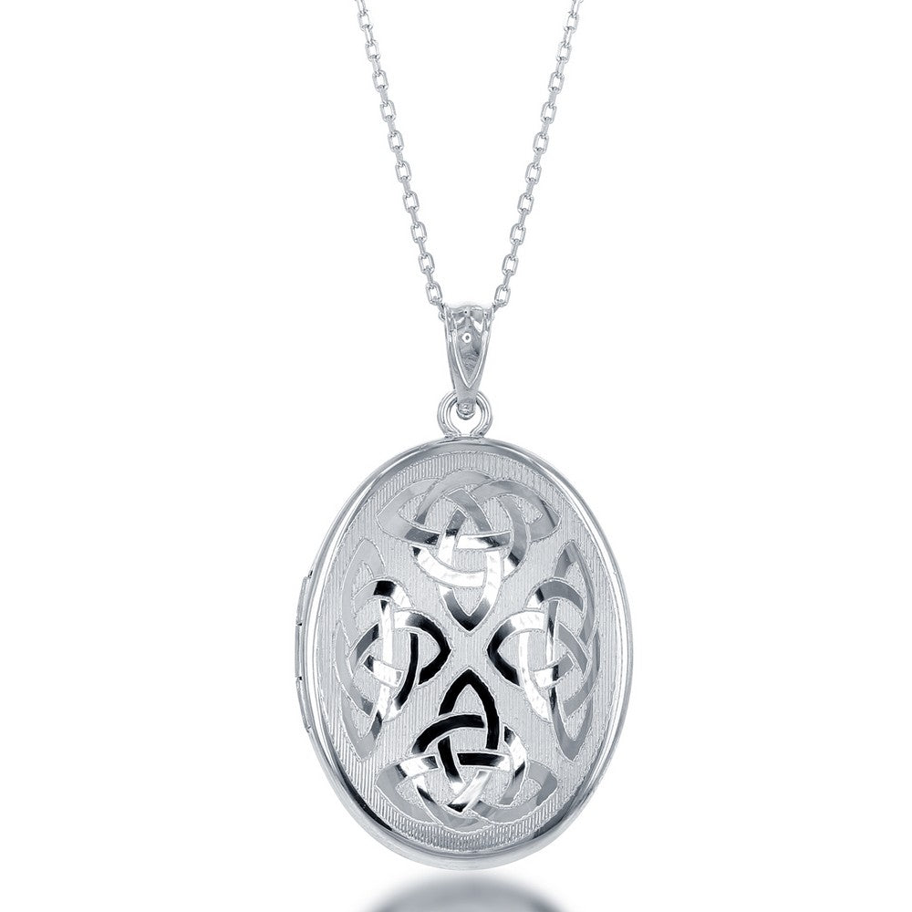 Sterling Silver Oval Celtic Designed Locket W/chain