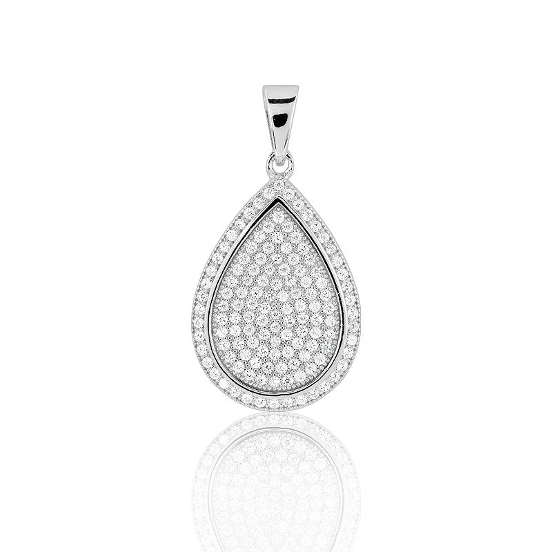 Sterling Silver Micro Pave Teardrop Pendant (129 stones)