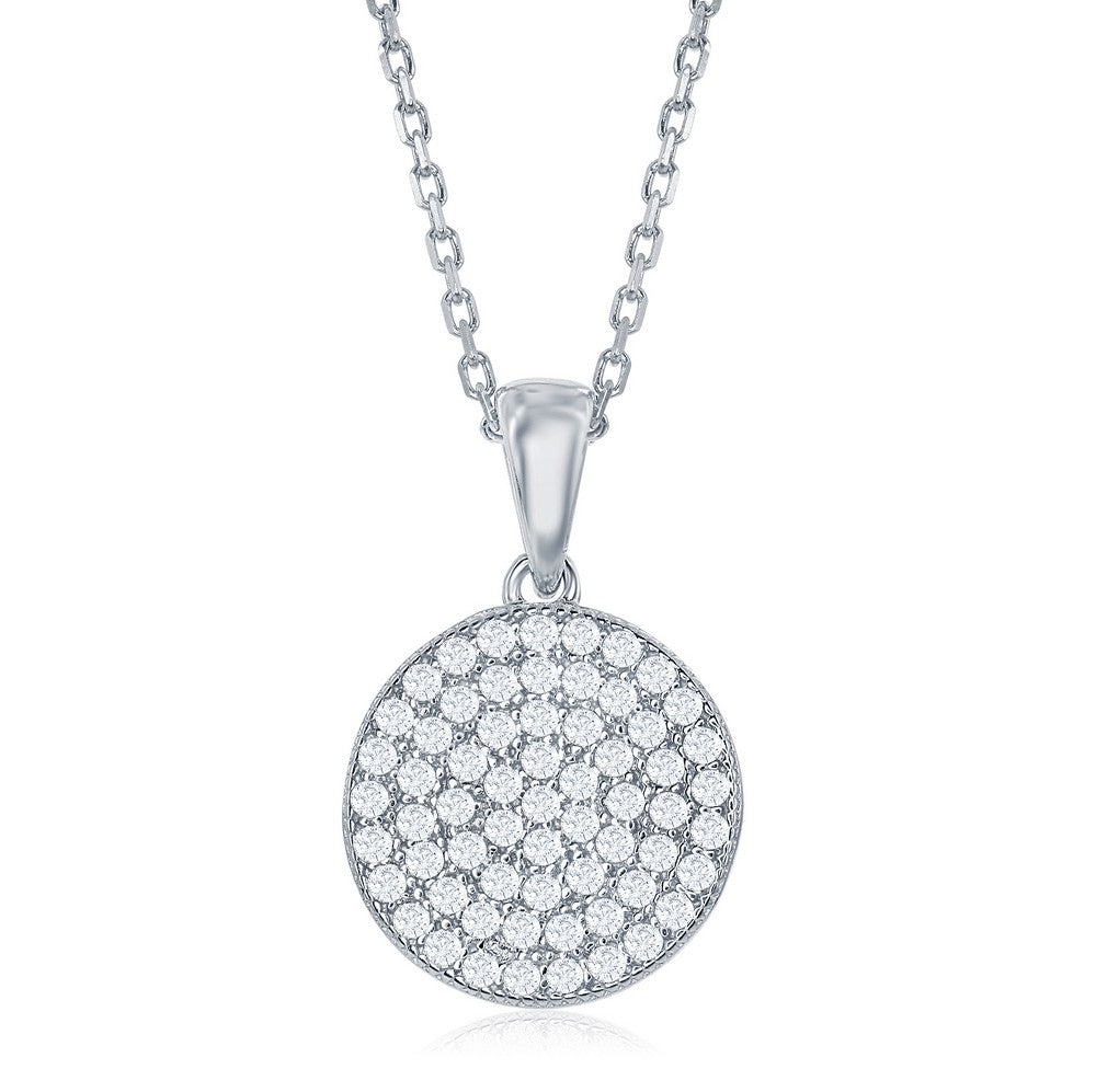 Sterling Silver Flat Micro Pave Pendant - Rhodium Plated