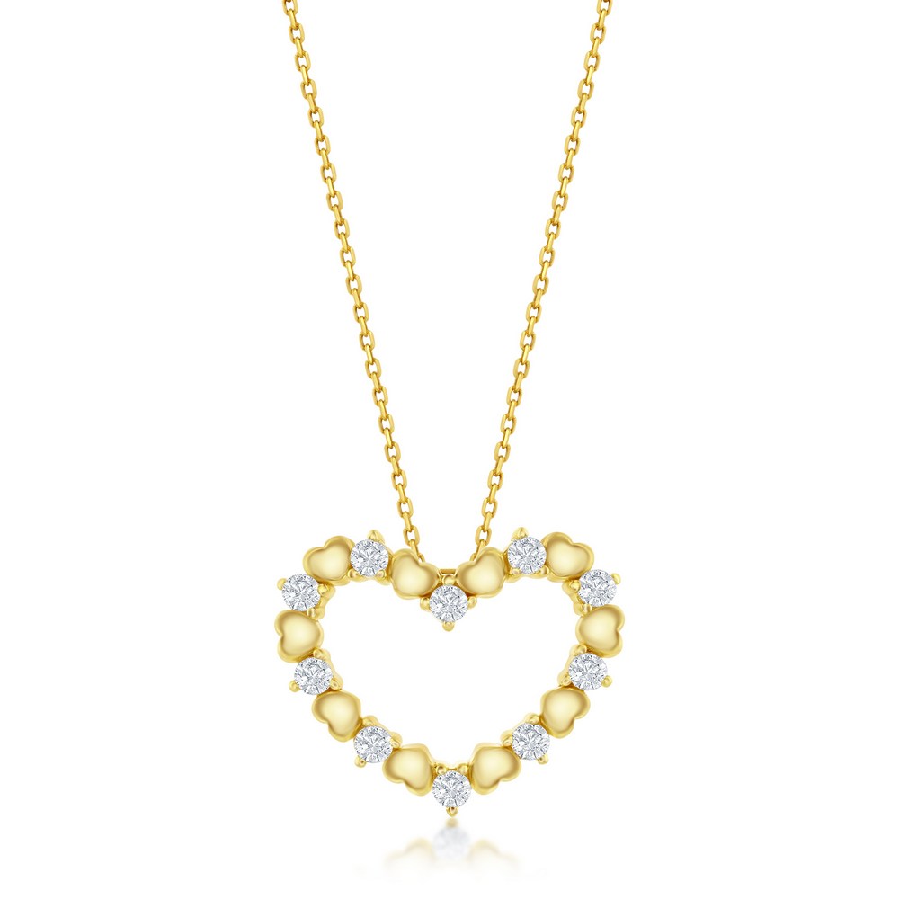 Sterling Silver CZ Heart Pendant - Gold Plated