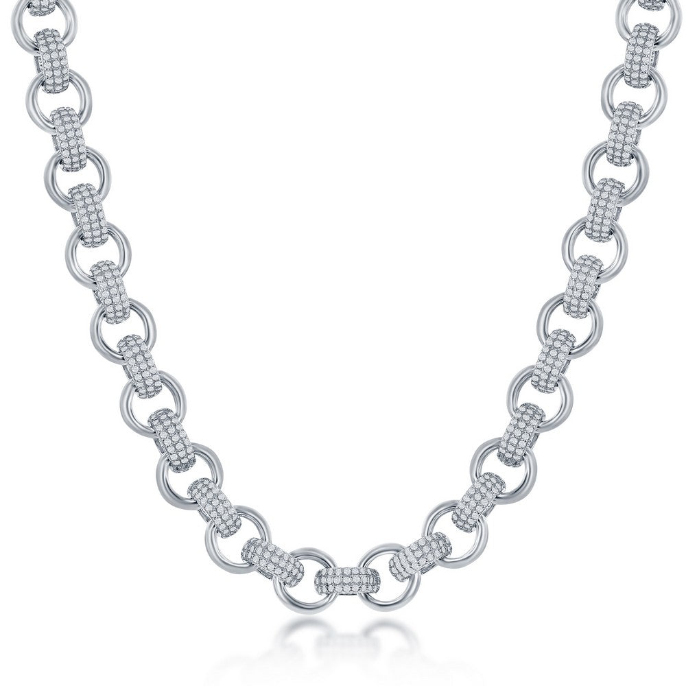 Sterling Silver Micro Pave CZ Linked Necklace