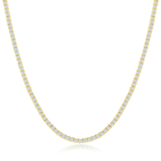 Sterling Silver 2mm CZ Tennis Necklace - Gold-Plated