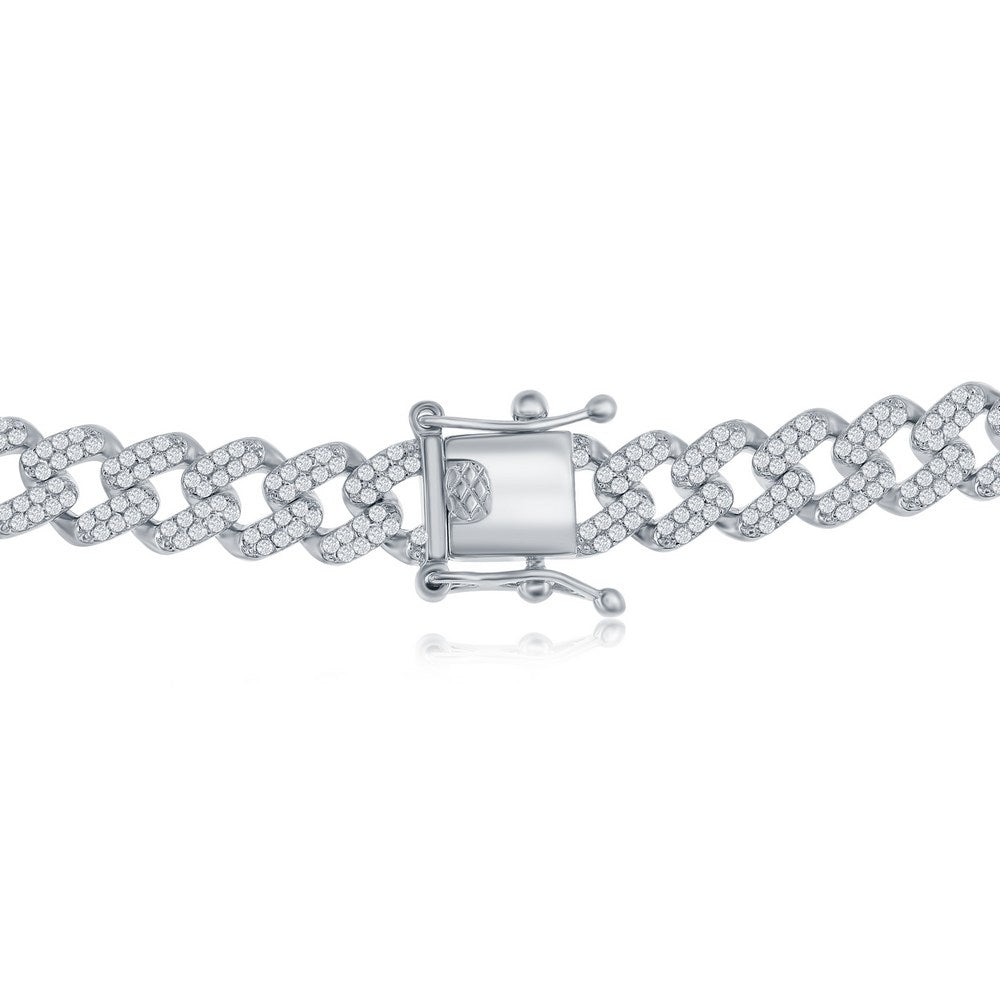 Sterling Silver Micro Pave CZ Cuban Chain Heart Necklace