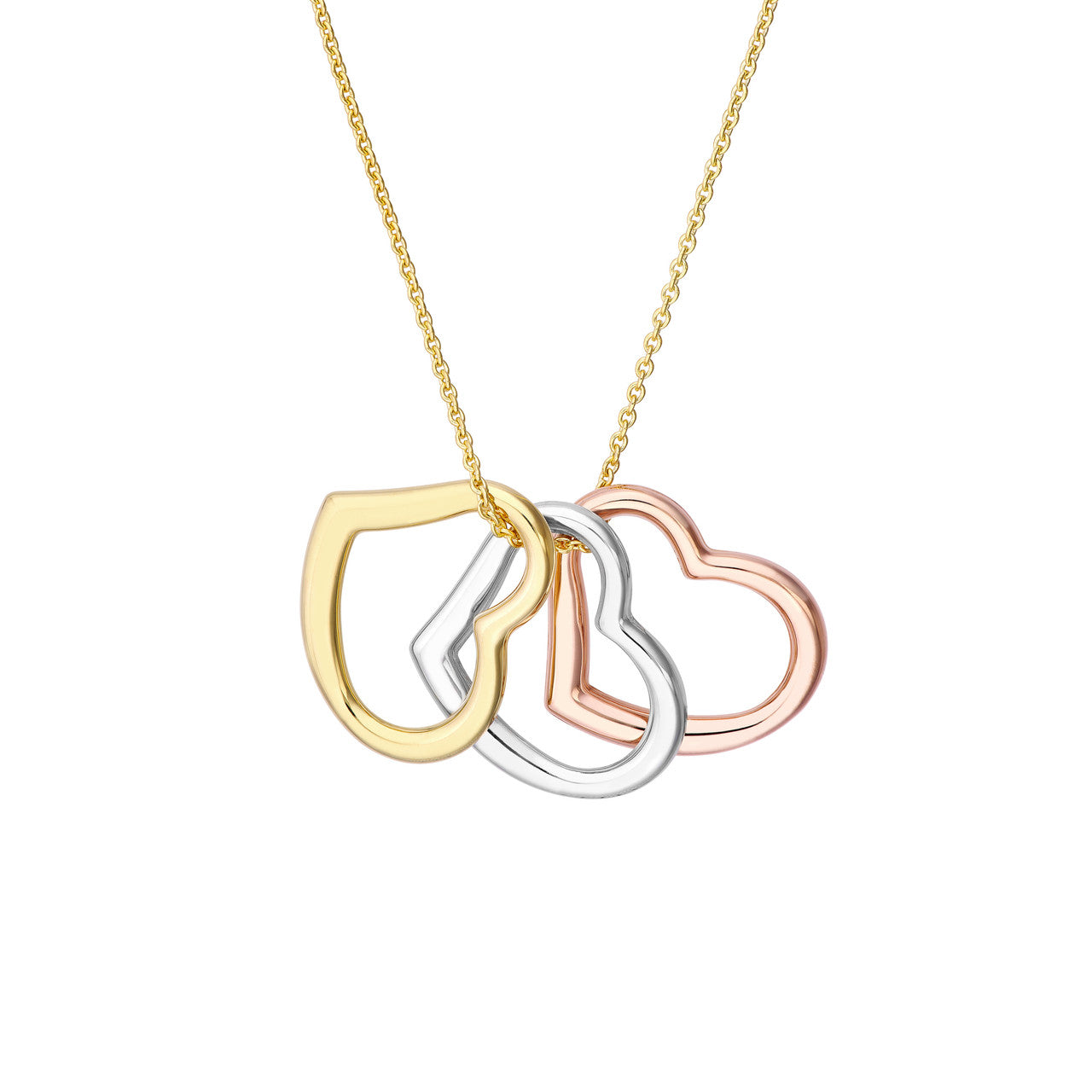 Tri-Color Triple Open Heart Pendant Necklace