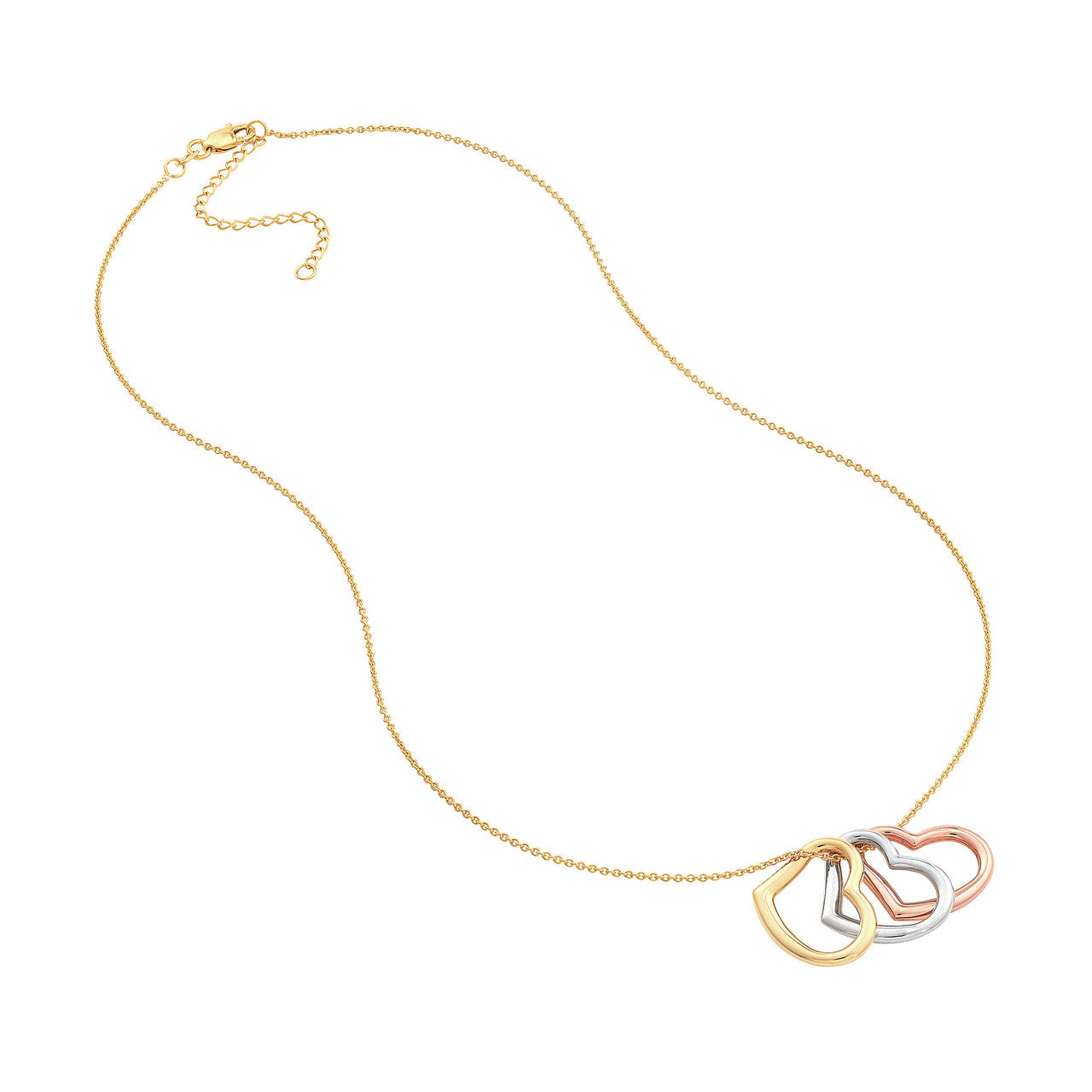 Tri-Color Triple Open Heart Pendant Necklace