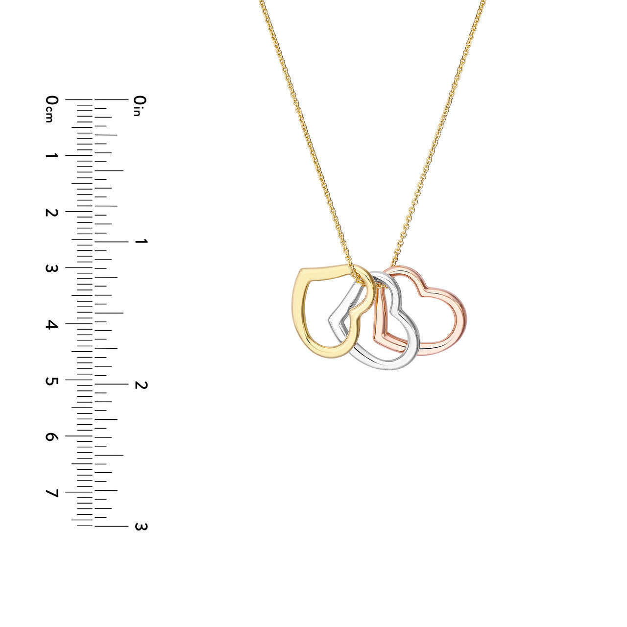 Tri-Color Triple Open Heart Pendant Necklace
