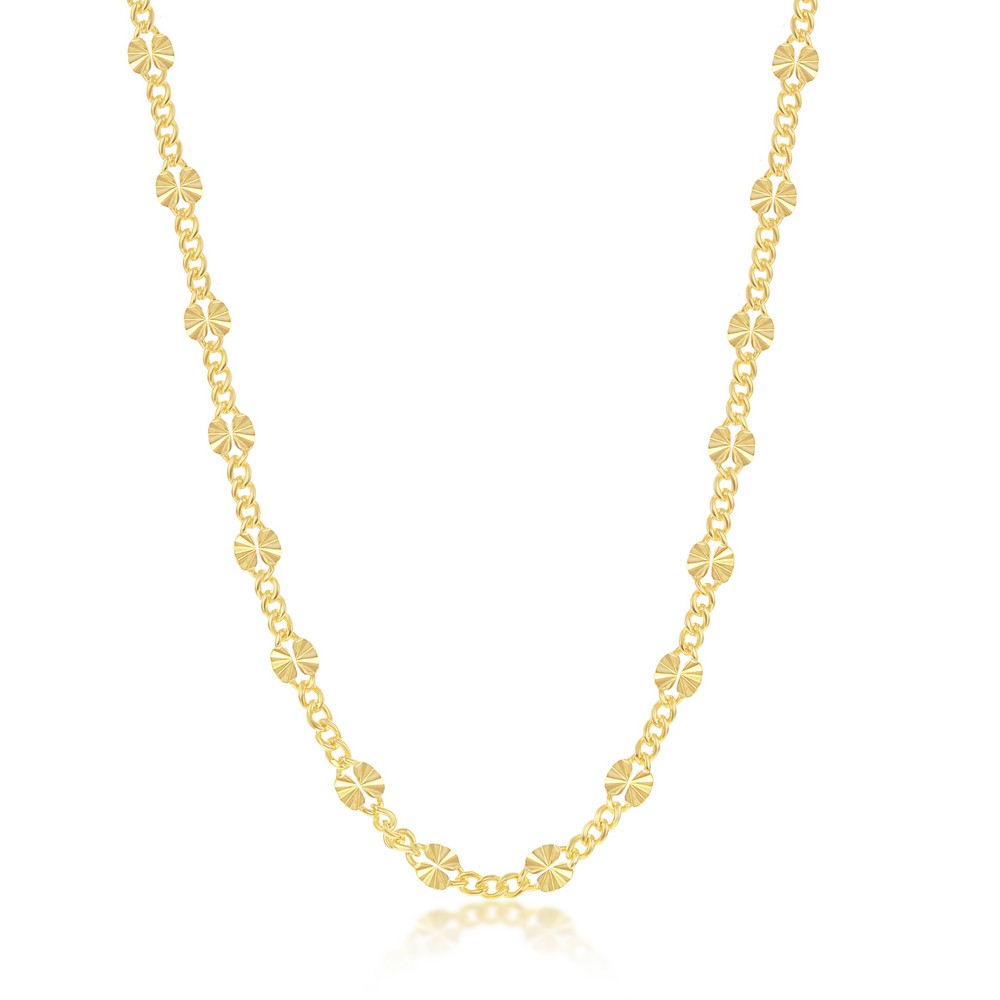 Sterling Silver Alternating Curb and Diamond-Cut Disc Chain - Gold Plated