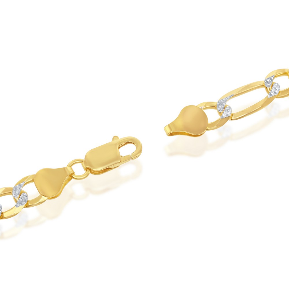 Sterling Silver Pave 7mm Figaro Chain - Gold-Plated