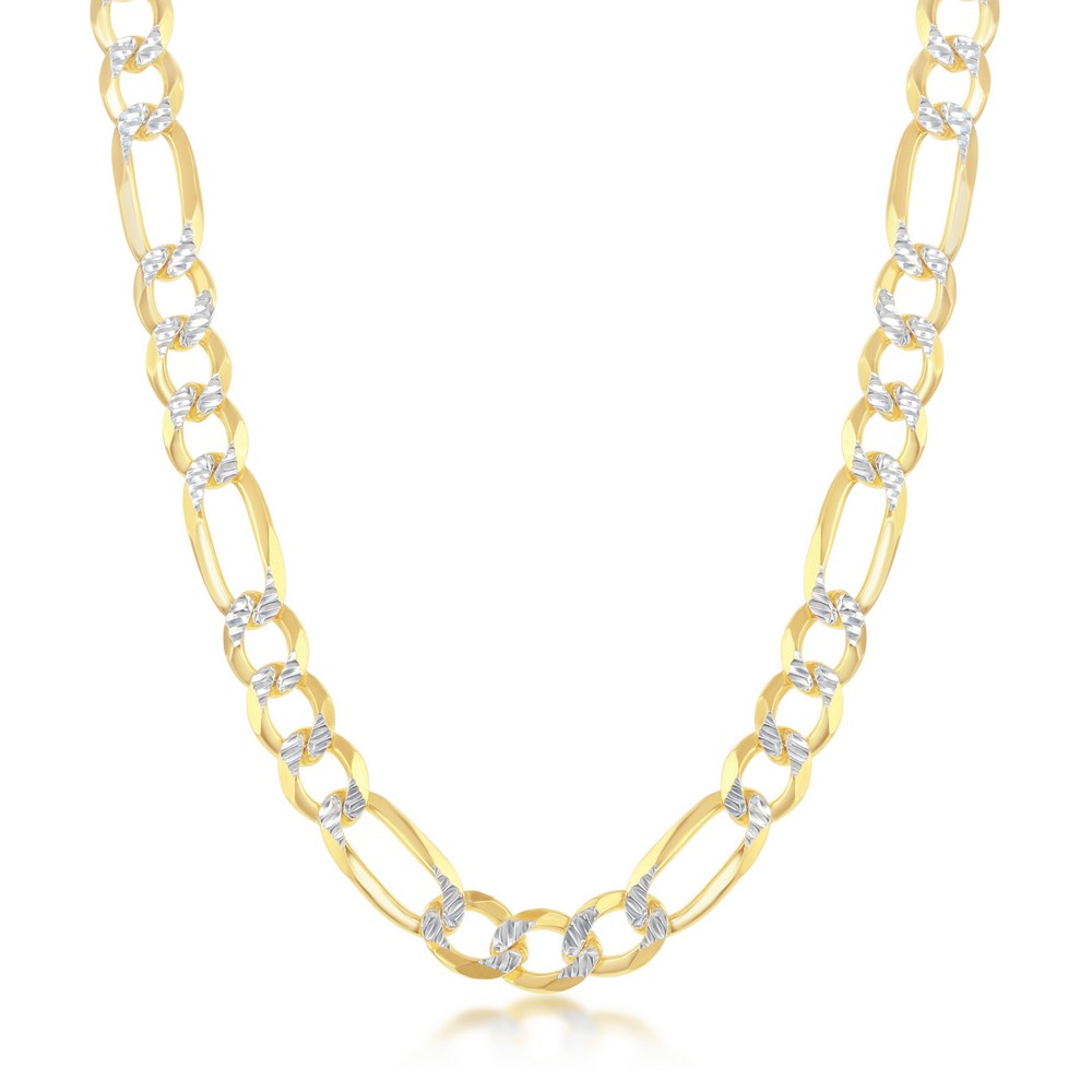 Sterling Silver Pave 7mm Figaro Chain - Gold-Plated