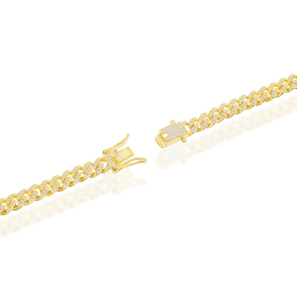 Sterling Silver Micro Pave CZ, 6.5mm Miami Cuban Bracelet - Gold Plated