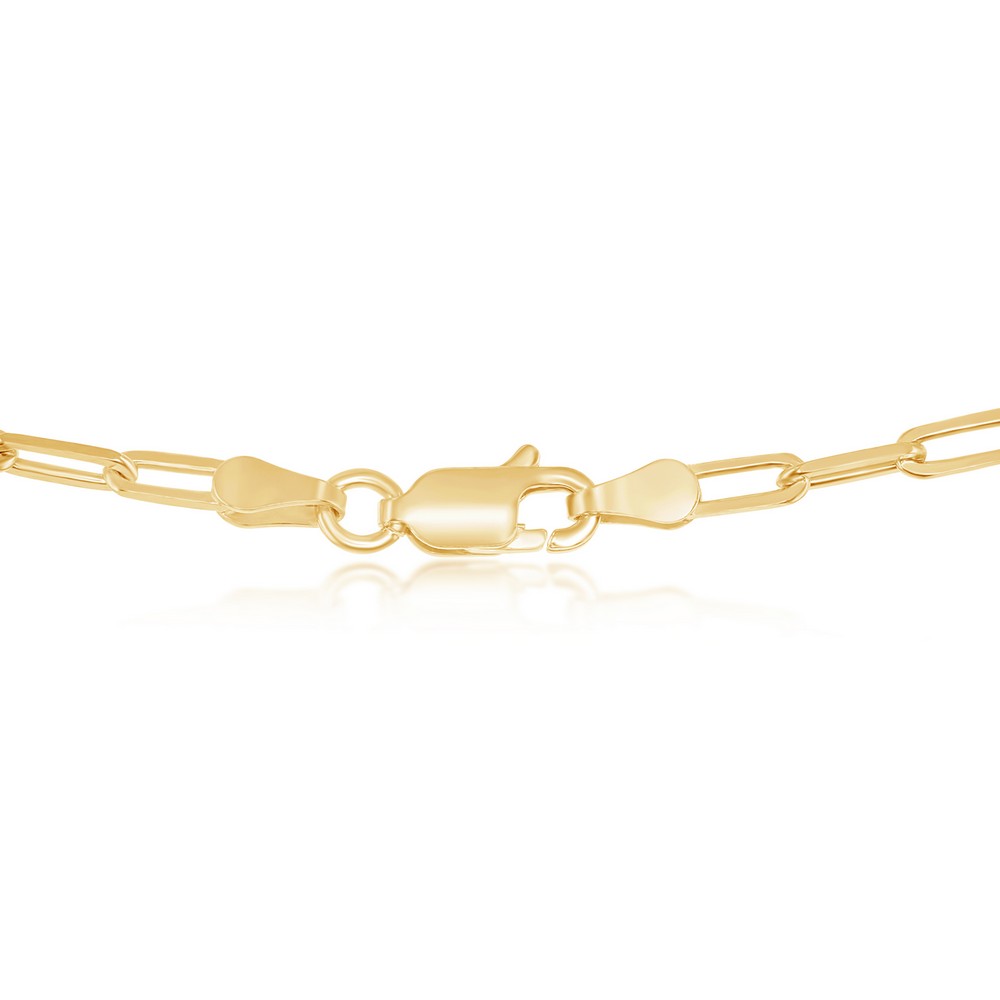 Sterling Silver 2.8mm Paper Clip Linked Chain - Gold Plated