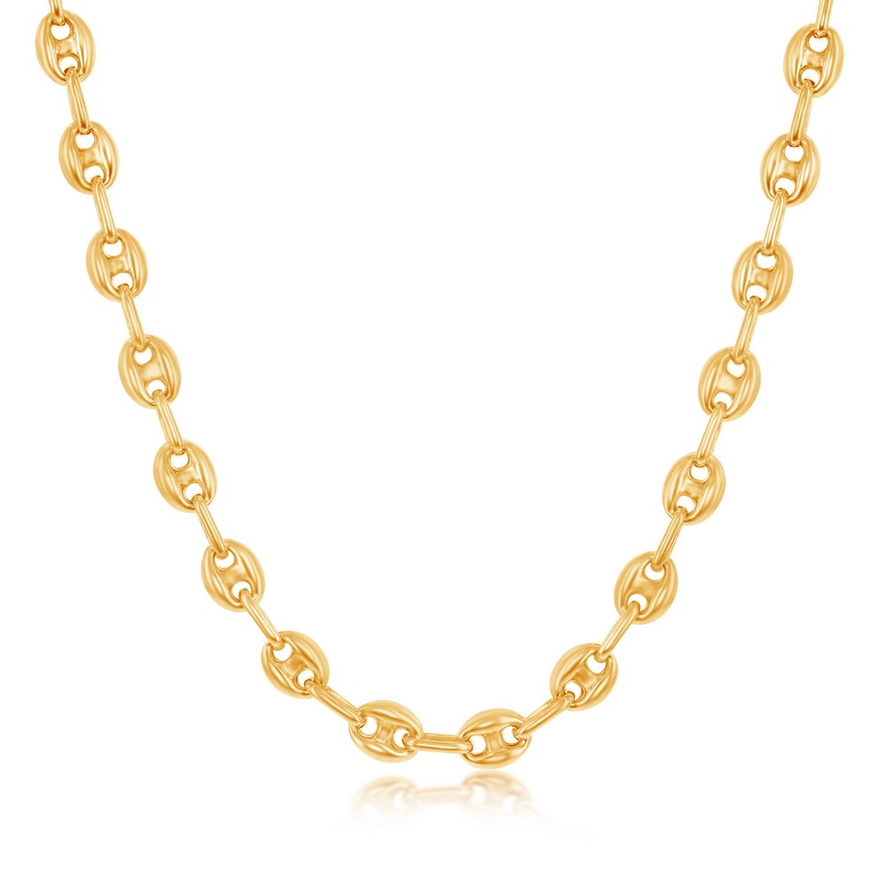 Sterling Silver 6mm Puffed Marina Chain - Gold Plated