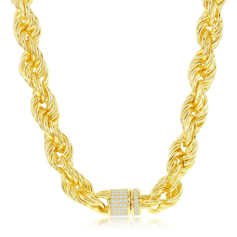 Sterling Silver 9.5mm Rope Chain w/ CZ Lock