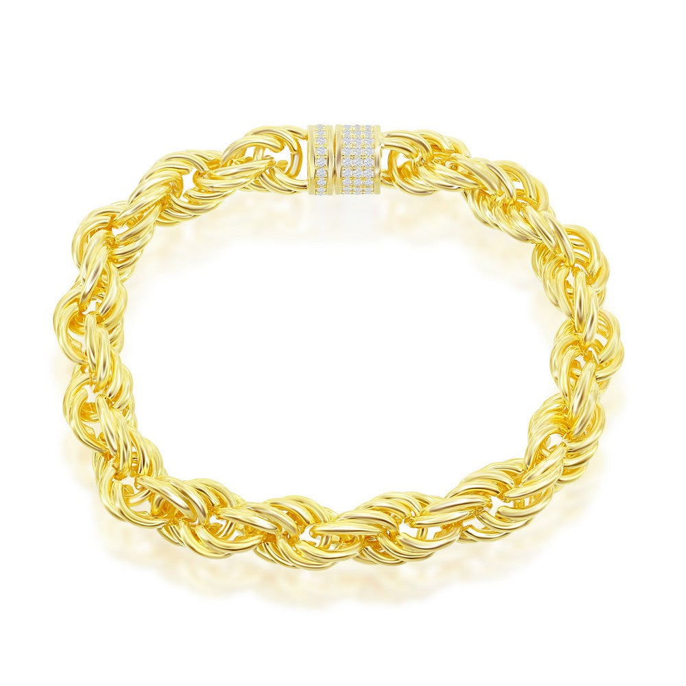 Sterling Silver 11mm Rope w/CZ Lock Bracelet