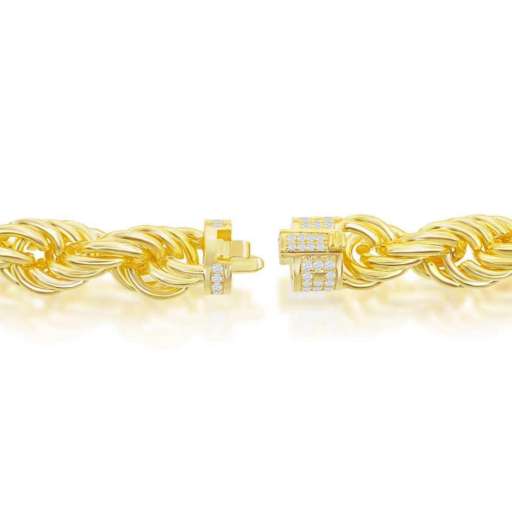 Sterling Silver 11mm Rope w/CZ Lock Bracelet