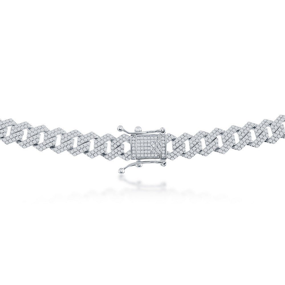 Sterling Silver 9mm Micro Pave Square Cuban Bracelet