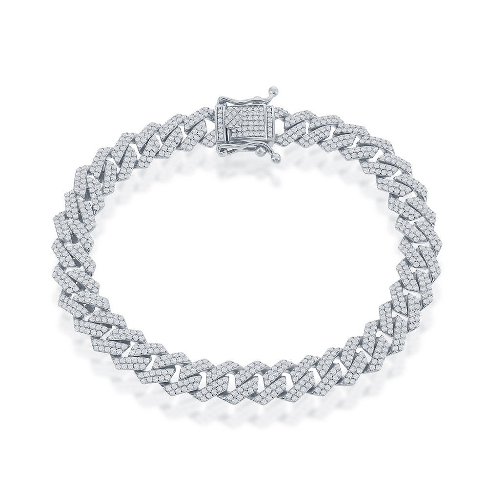 Sterling Silver 9mm Micro Pave Square Cuban Bracelet