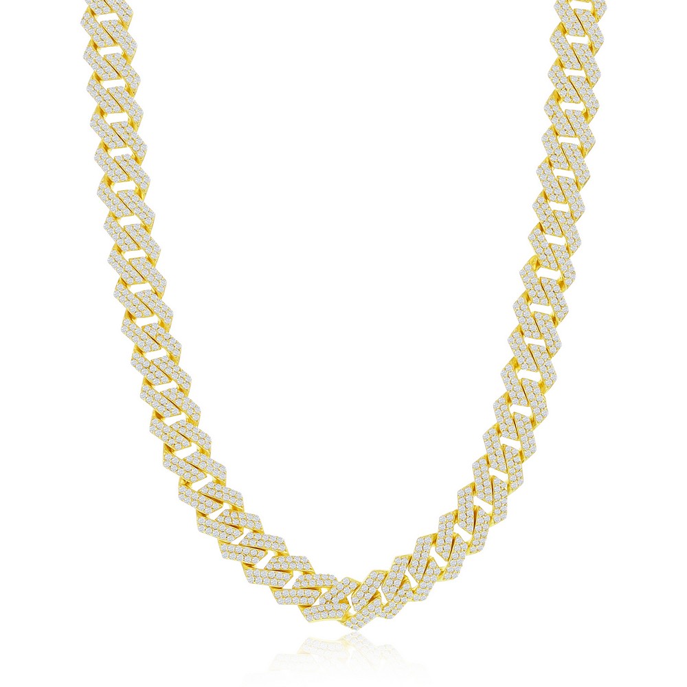 Sterling Silver 8mm Micro Pave Square Cuban Chain - Gold Plated