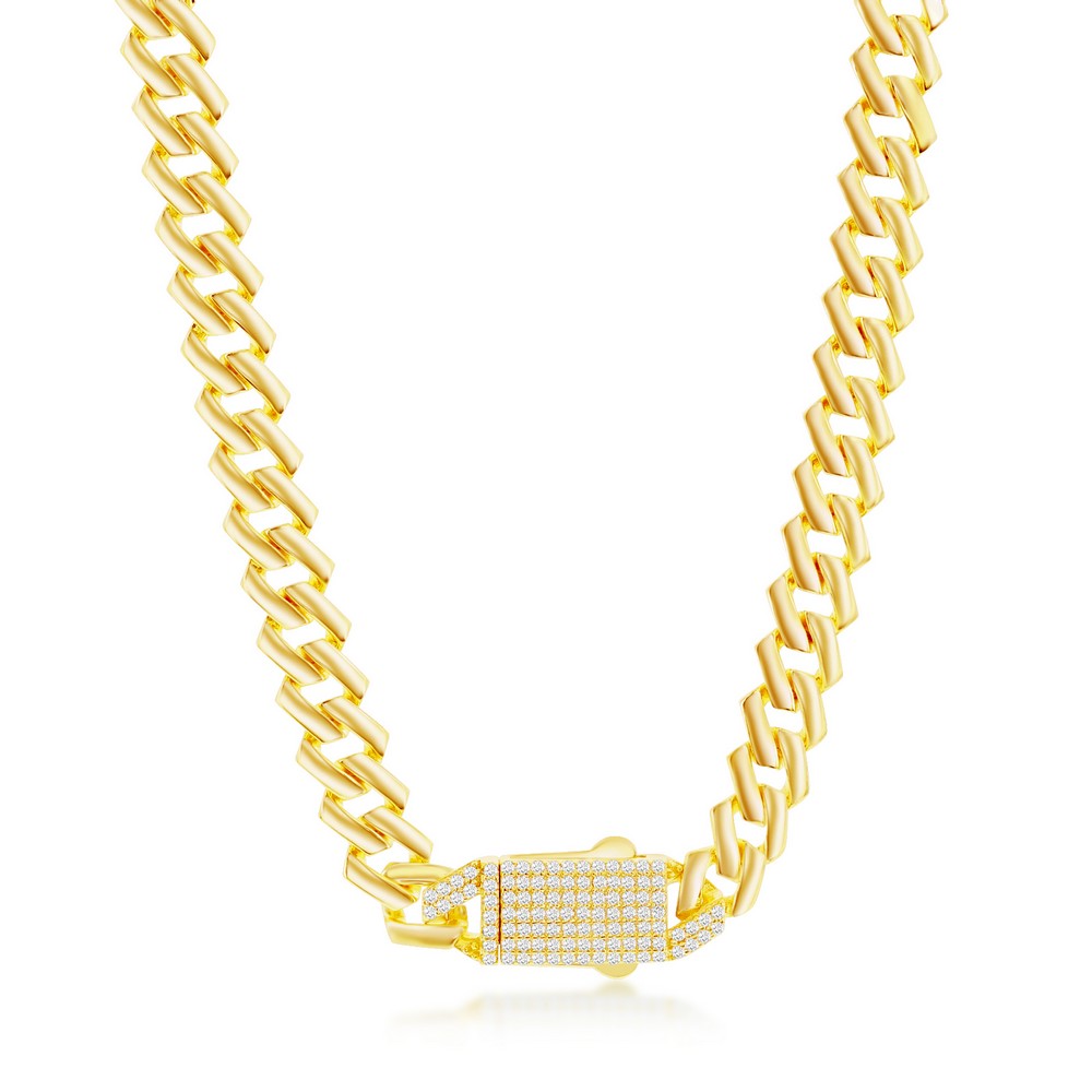 Sterling Silver 9mm Square Cuban Chain w/Micro Pave CZ Lock