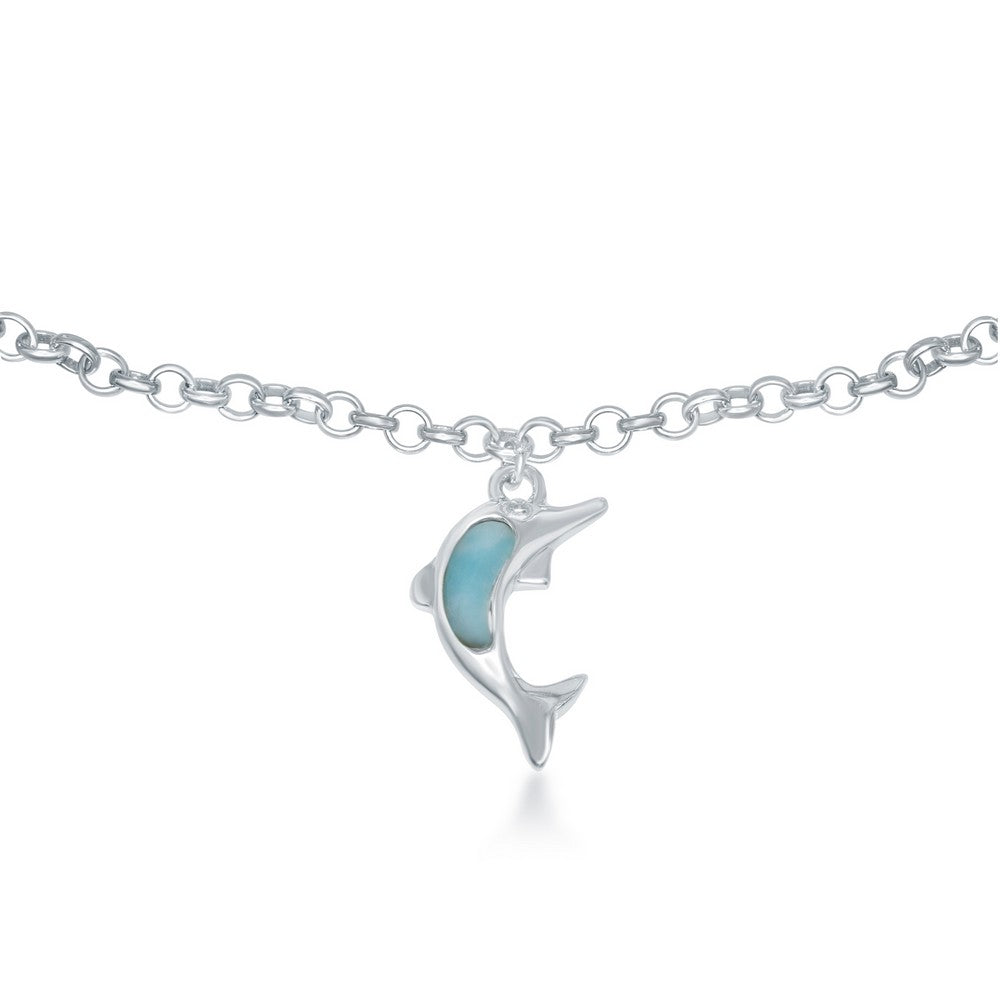 Sterling Silver Larimar Dolphin Anklet