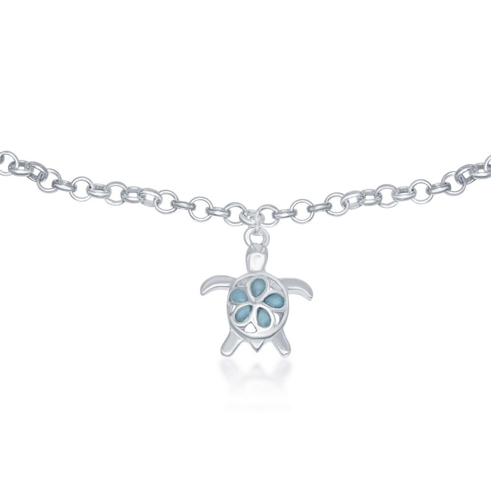 Sterling Silver Larimar Turtle Anklet