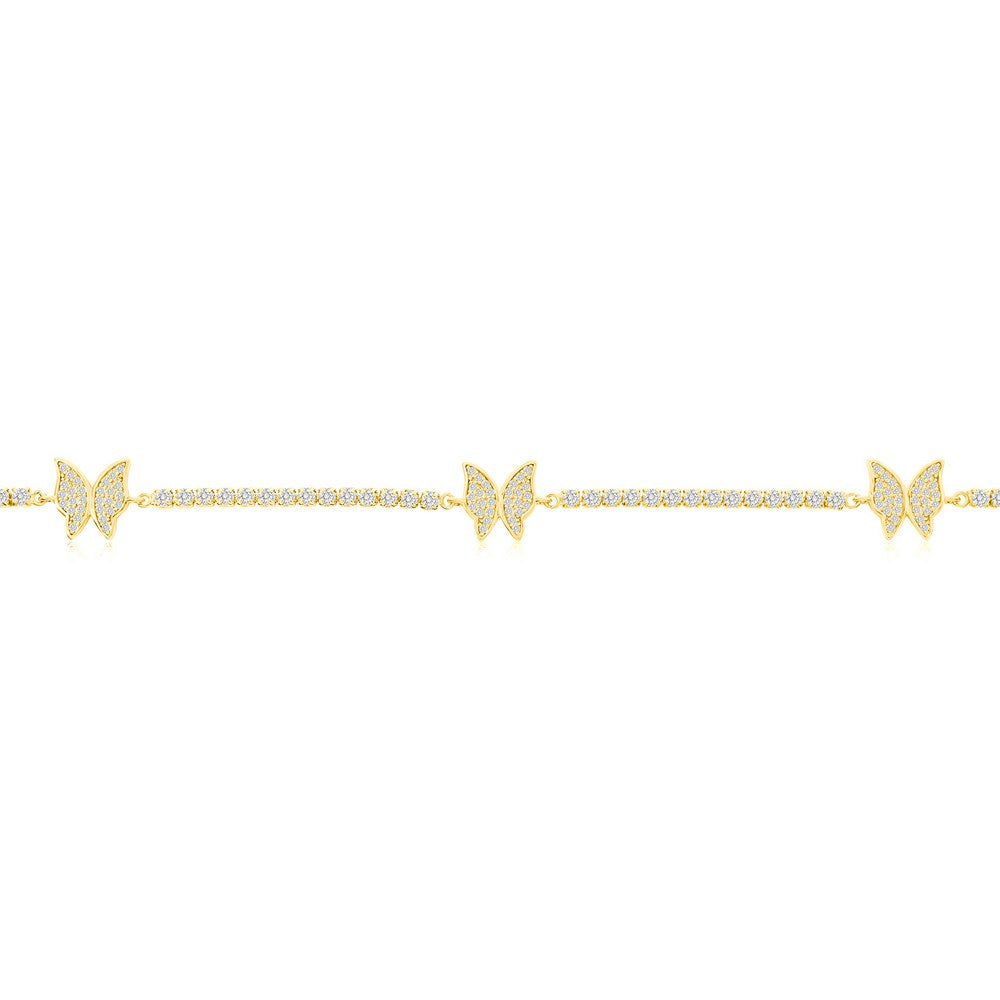Sterling Silver Butterfly CZ Tennis Anklet - Gold Plated