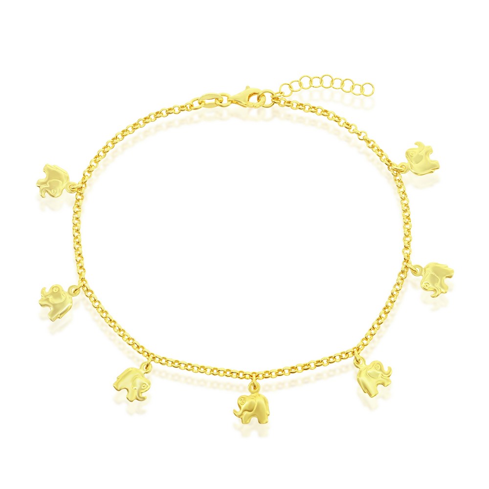 Sterling Silver Elephant Charm Rolo Chain Anklet - Gold Plated
