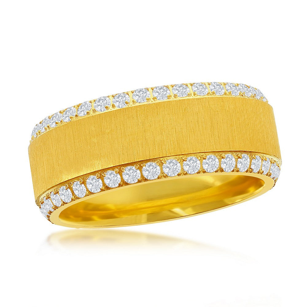 tainless Steel Double Row CZ Eternity Satin Band Ring - Gold Plated